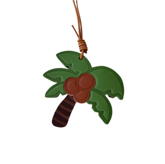 Handmade Leather Palm Tree Bag Charm β Tropical Coconut Keychain Gift