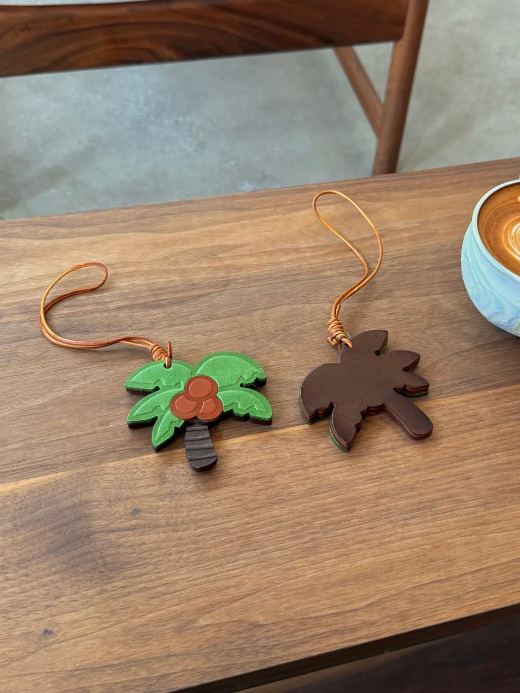 Handmade Leather Palm Tree Bag Charm – Tropical Coconut Keychain Gift