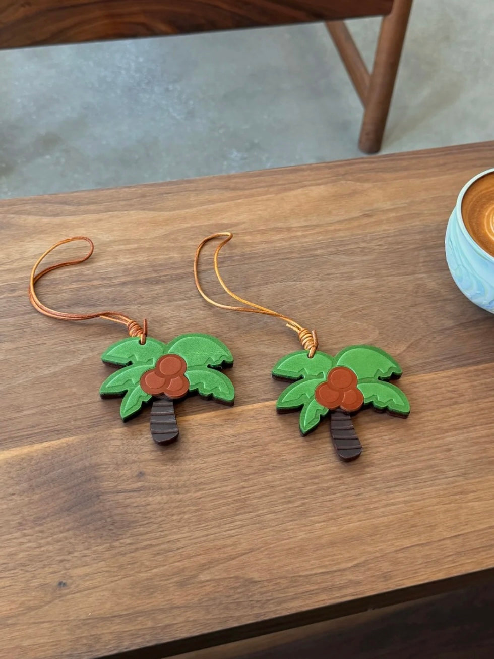 Handmade Leather Palm Tree Bag Charm – Tropical Coconut Keychain Gift
