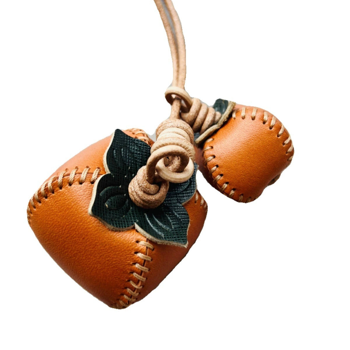 Handmade leather persimmon charm – lucky bag pendant