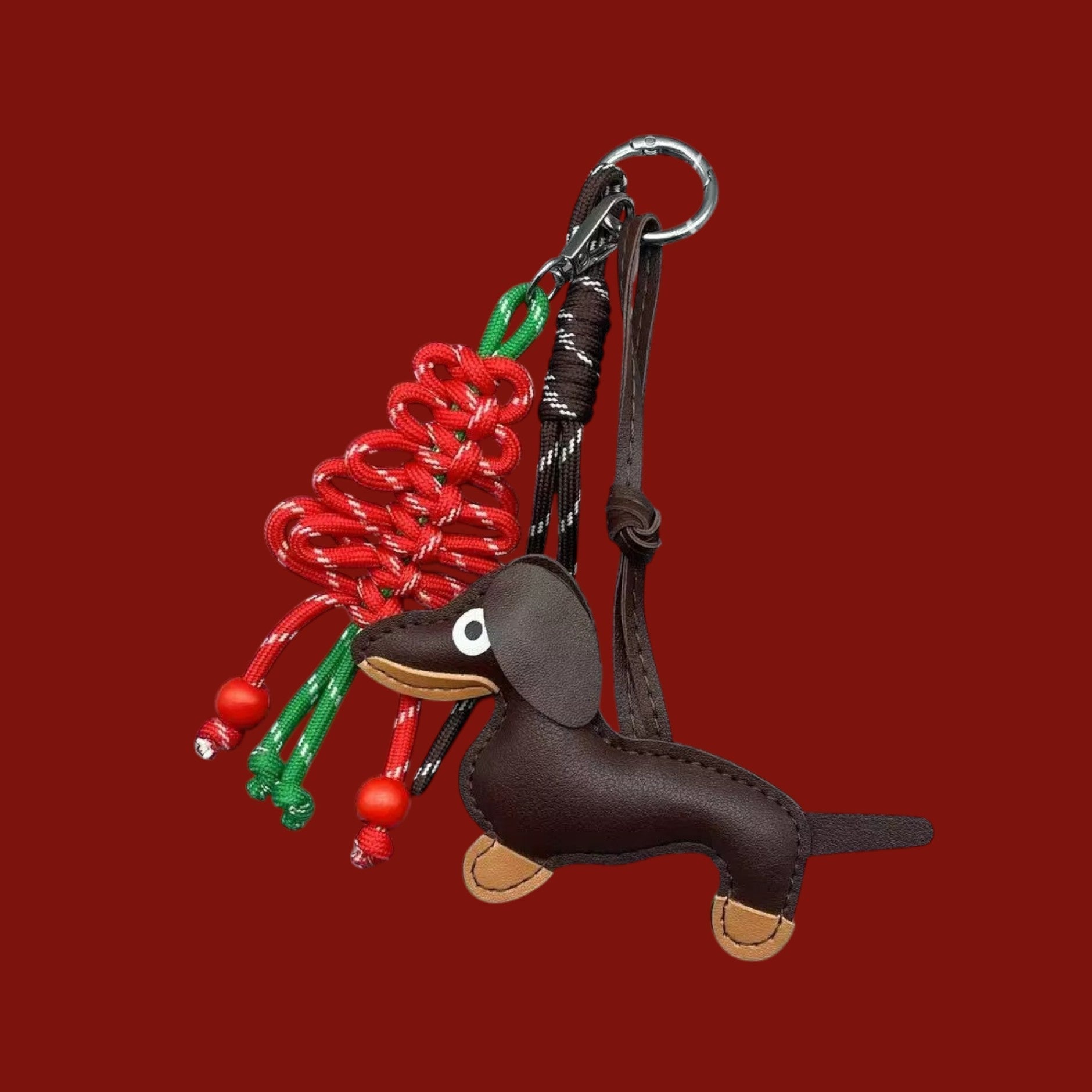 Handmade dachshund keychain – Christmas leather ornament