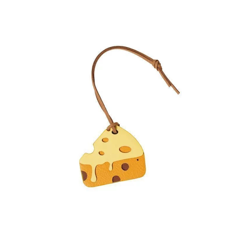 Handmade leather cheese charm – fun bag keychain pendant