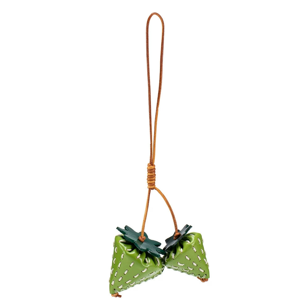 Leather strawberry ornament on handbag – handmade charm