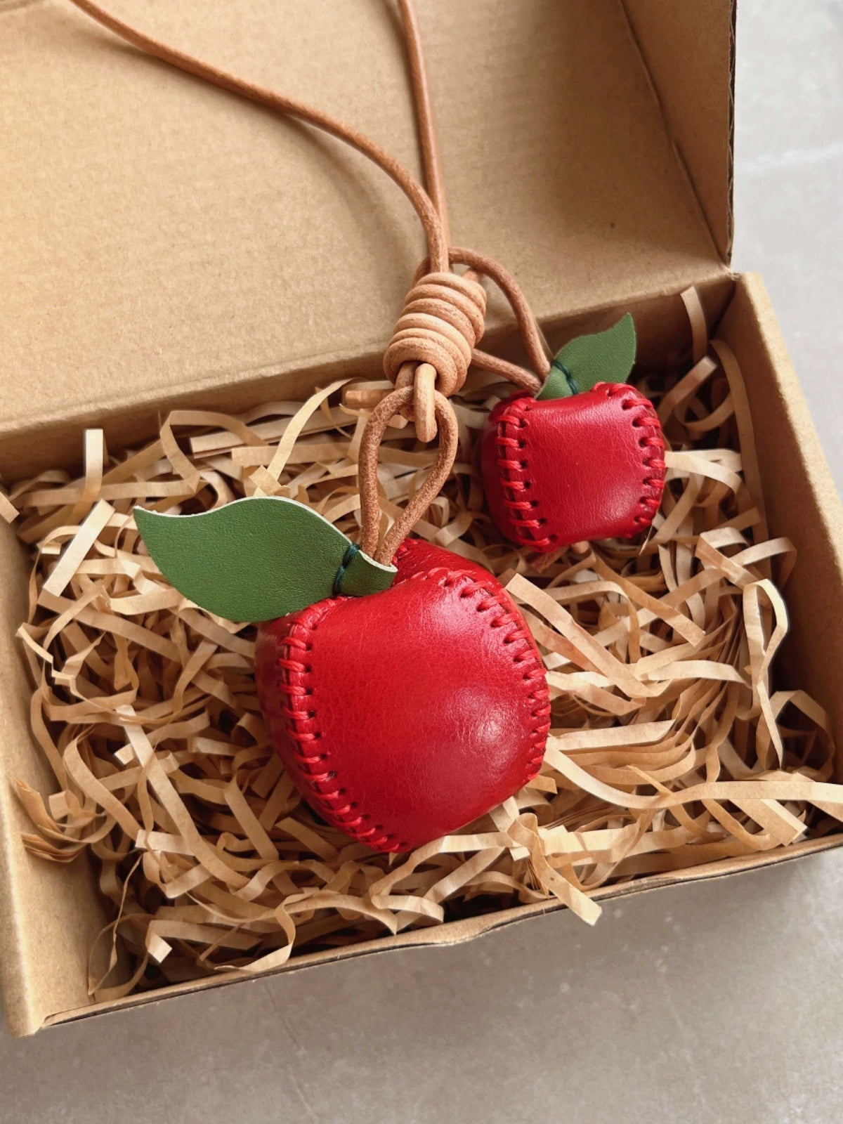 Handmade cherry keychain – leather fruit charm