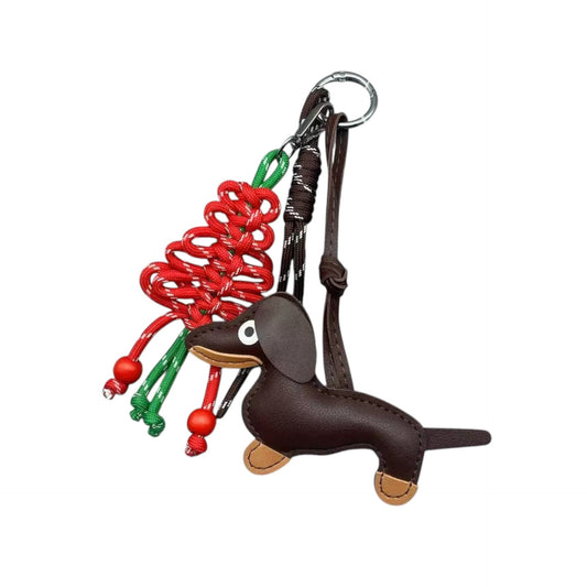 Handmade leather dachshund dog keychain β holiday bag charm