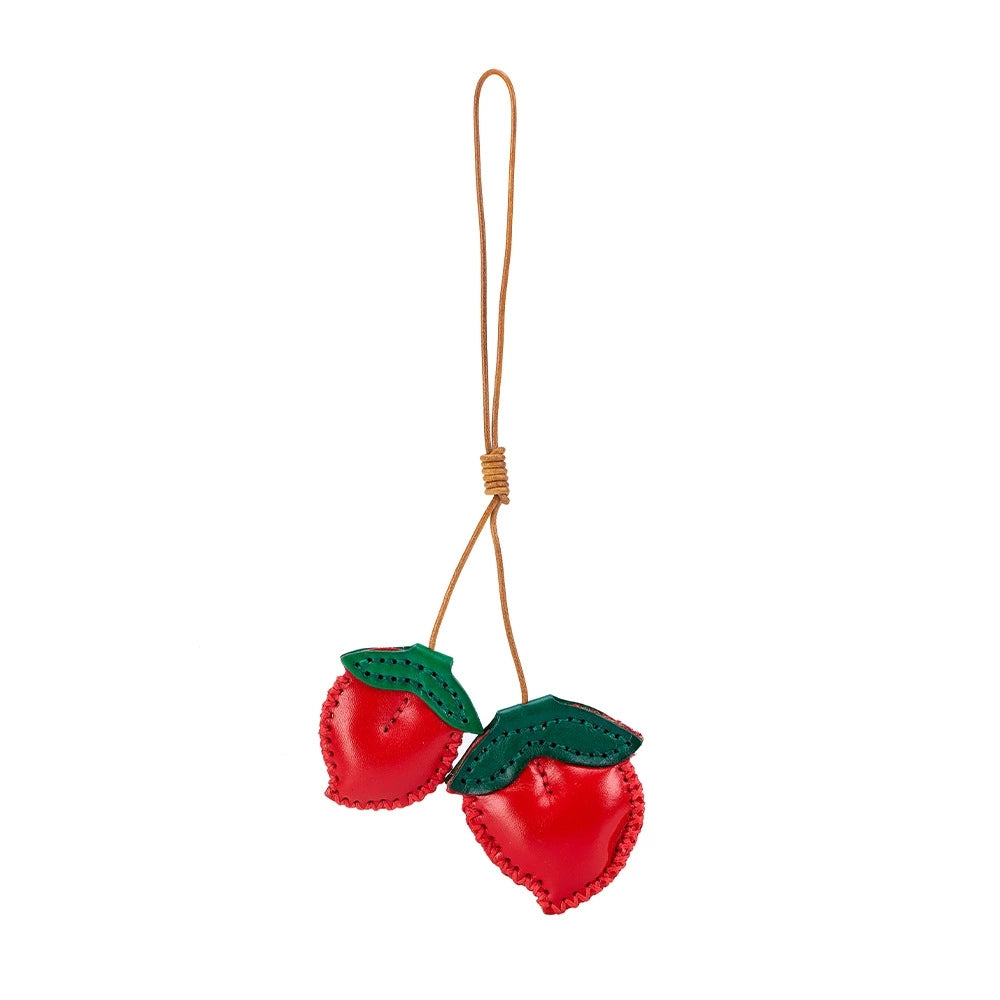 Handmade leather fruit charm – colorful bag accessory