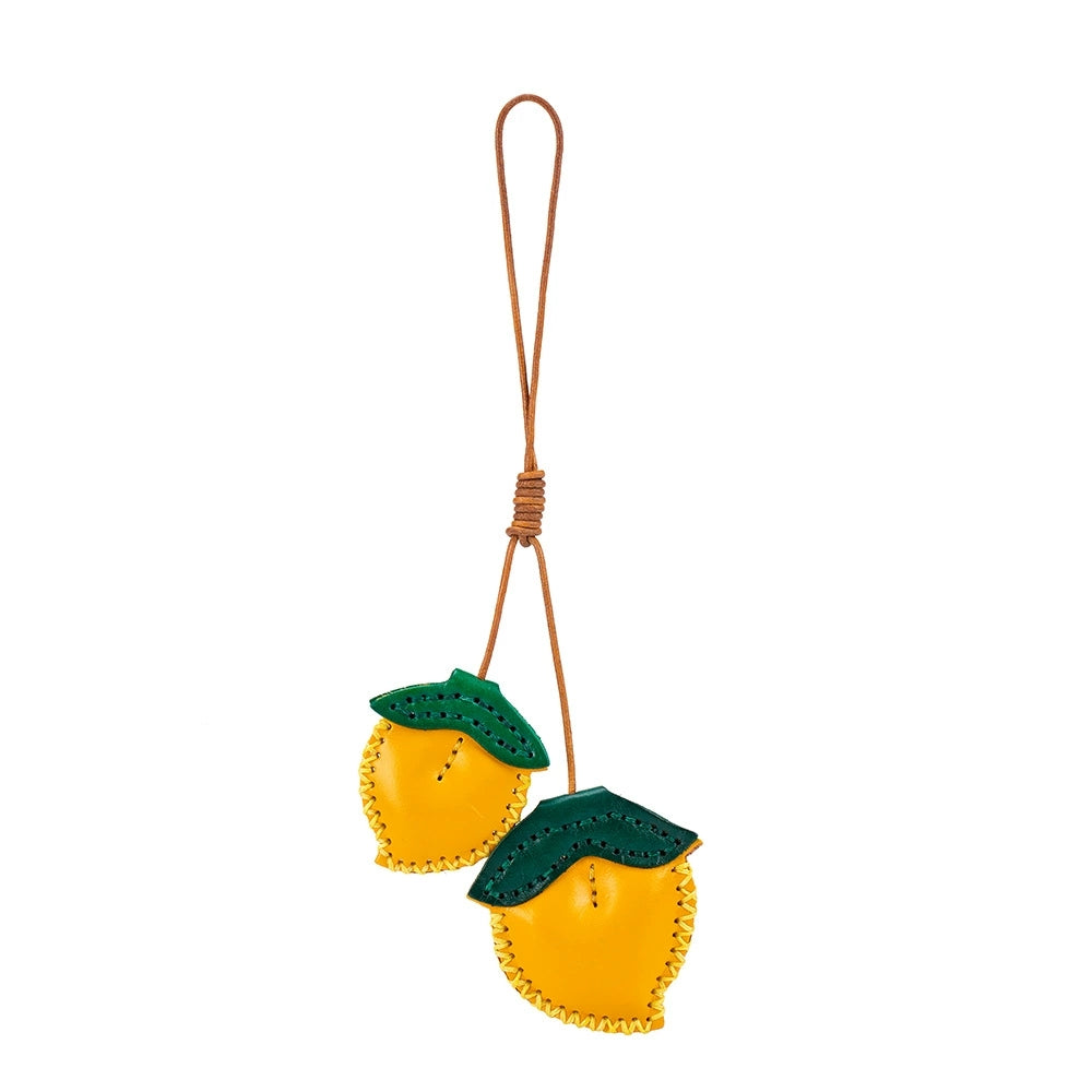 Leather fruit keychain – handmade bag charm pendant