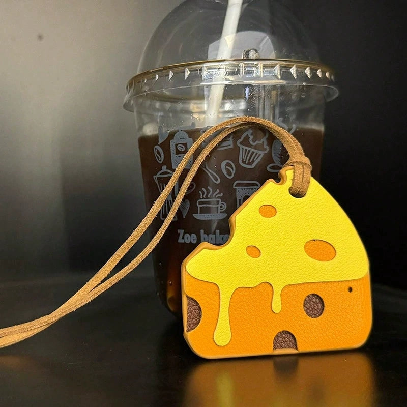 Handmade cheese bag charm on handbag – leather pendant