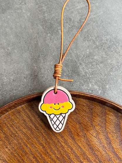 Ice Cream Leather Charm | Cute Colorful Pendant | Bag & Key Accessory