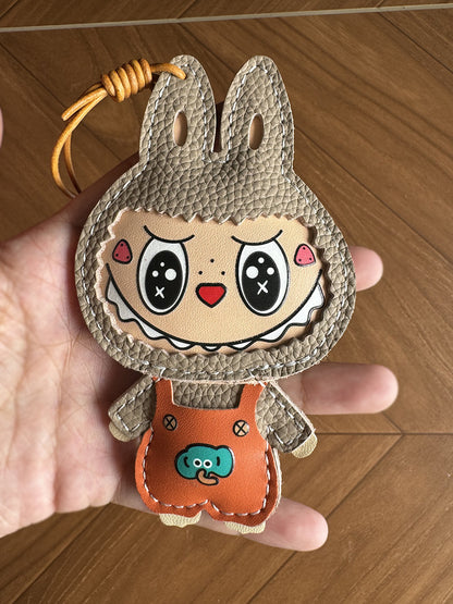 Handmade Leather Bunny Doll Keychain – Colorful Cartoon Bag Charm, Kawaii Leather Pendant, Gift for Her