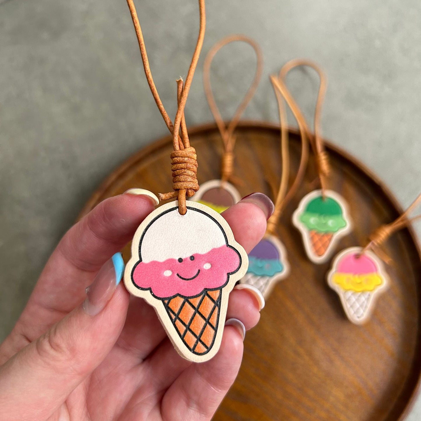 Ice Cream Leather Charm | Cute Colorful Pendant | Bag & Key Accessory