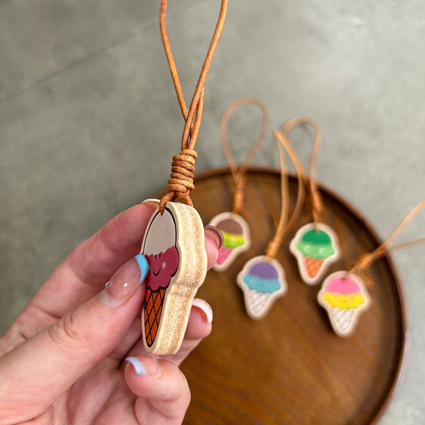 Ice Cream Leather Charm | Cute Colorful Pendant | Bag & Key Accessory