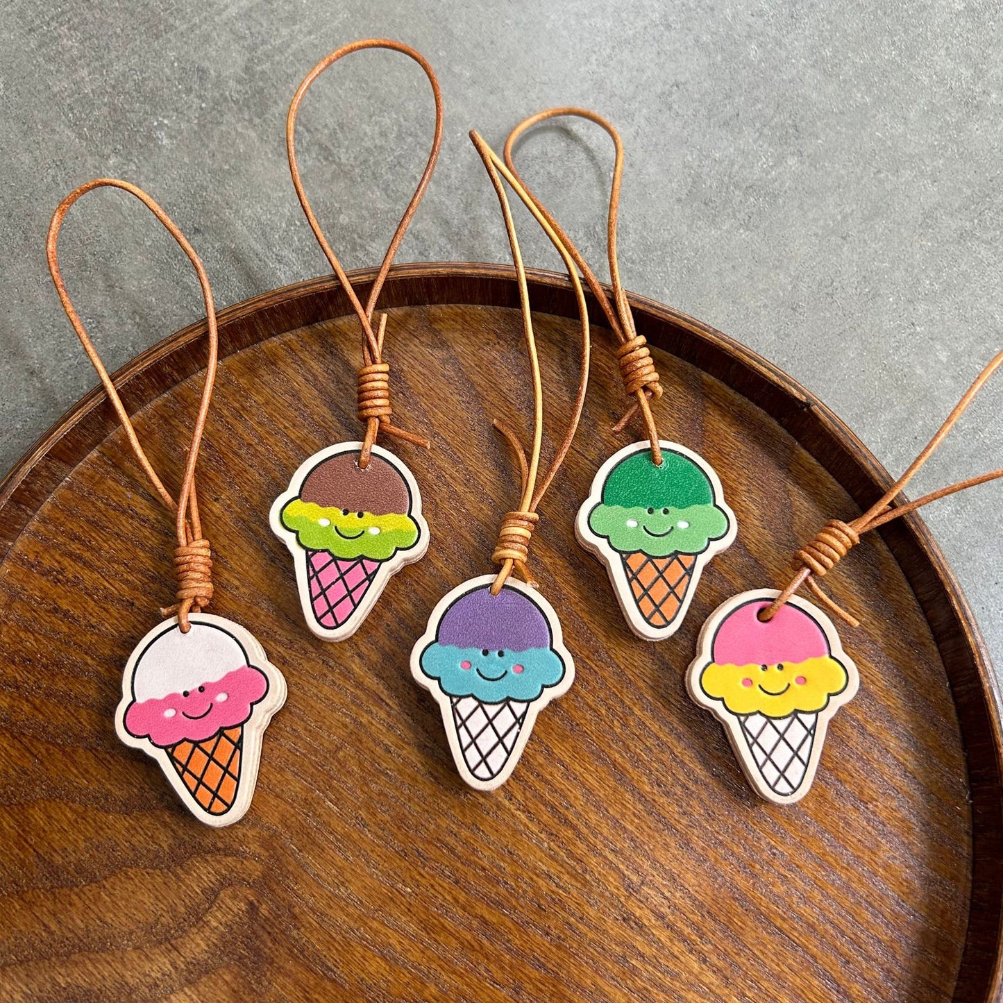 Ice Cream Leather Charm | Cute Colorful Pendant | Bag & Key Accessory