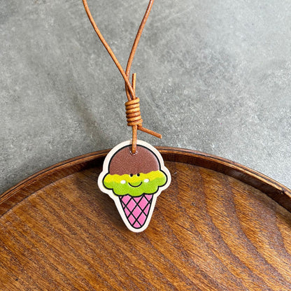 Ice Cream Leather Charm | Cute Colorful Pendant | Bag & Key Accessory