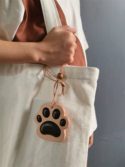Cute handmade leather cat paw keychain – black paw pendant
