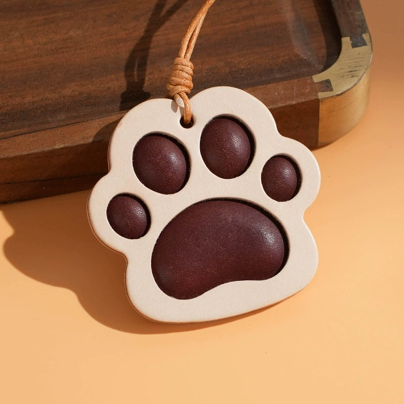 Cute handmade leather cat paw keychain – brown paw pendant