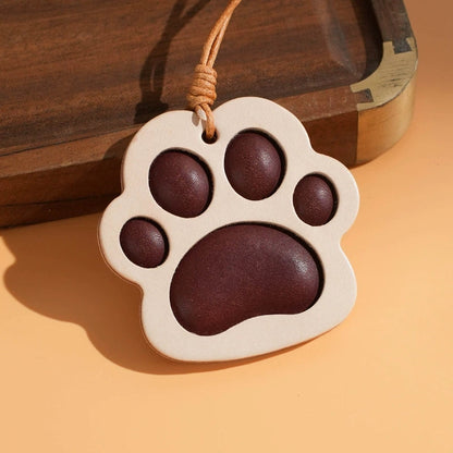 Cute handmade leather cat paw keychain – brown paw pendant