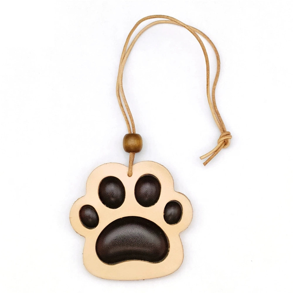 Cute handmade leather cat paw keychain – black paw pendant
