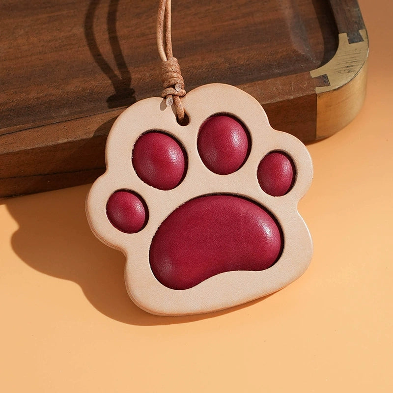Cute handmade leather cat paw keychain – red paw pendant