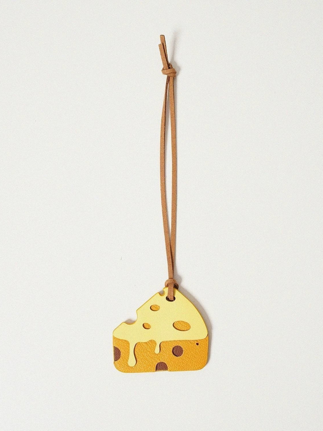Leather cheese keychain – handmade fun charm