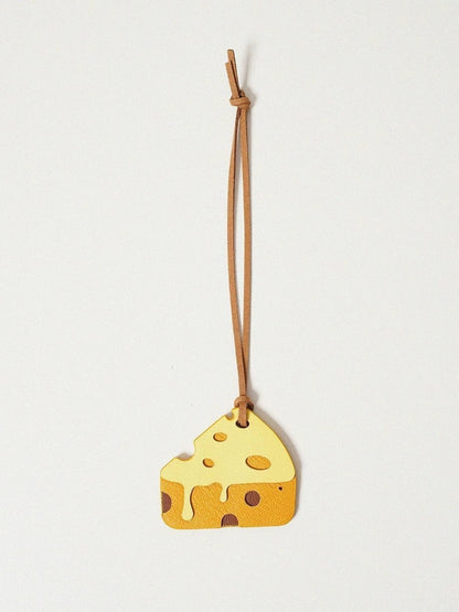 Leather cheese keychain – handmade fun charm