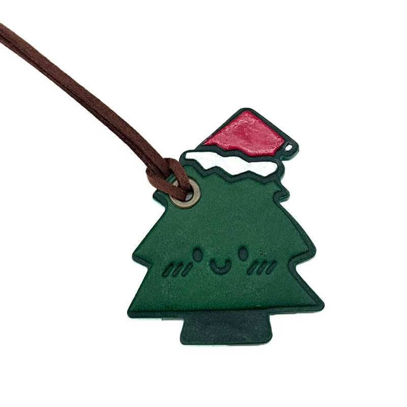 Handmade leather Christmas tree bag charm keychain by LEAVO
