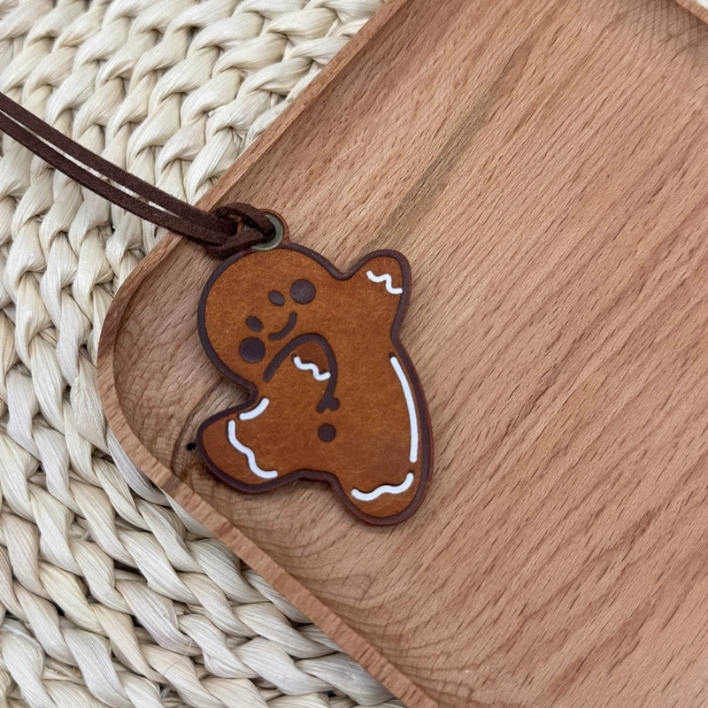 Christmas leather bag charm on handbag – gingerbread man & tree