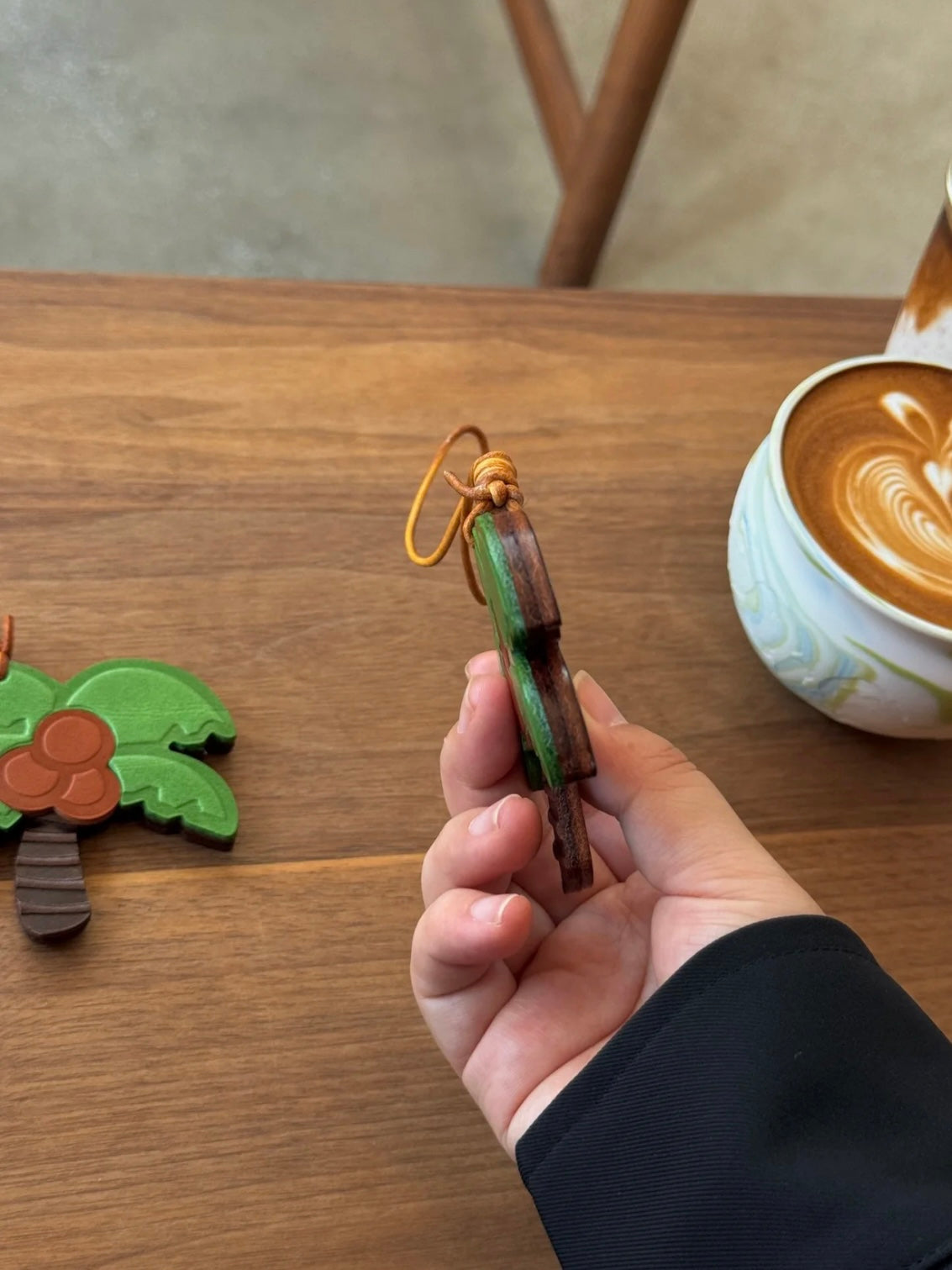 Handmade Leather Palm Tree Bag Charm – Tropical Coconut Keychain Gift