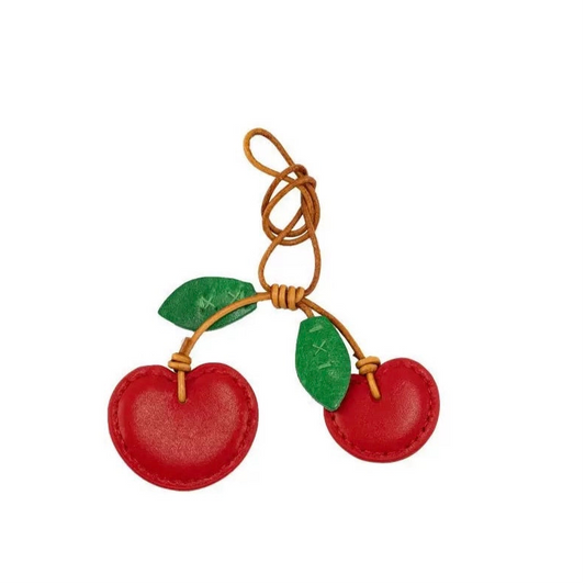 🍒 Cherry Leather Charm – Cute Bag Accessory