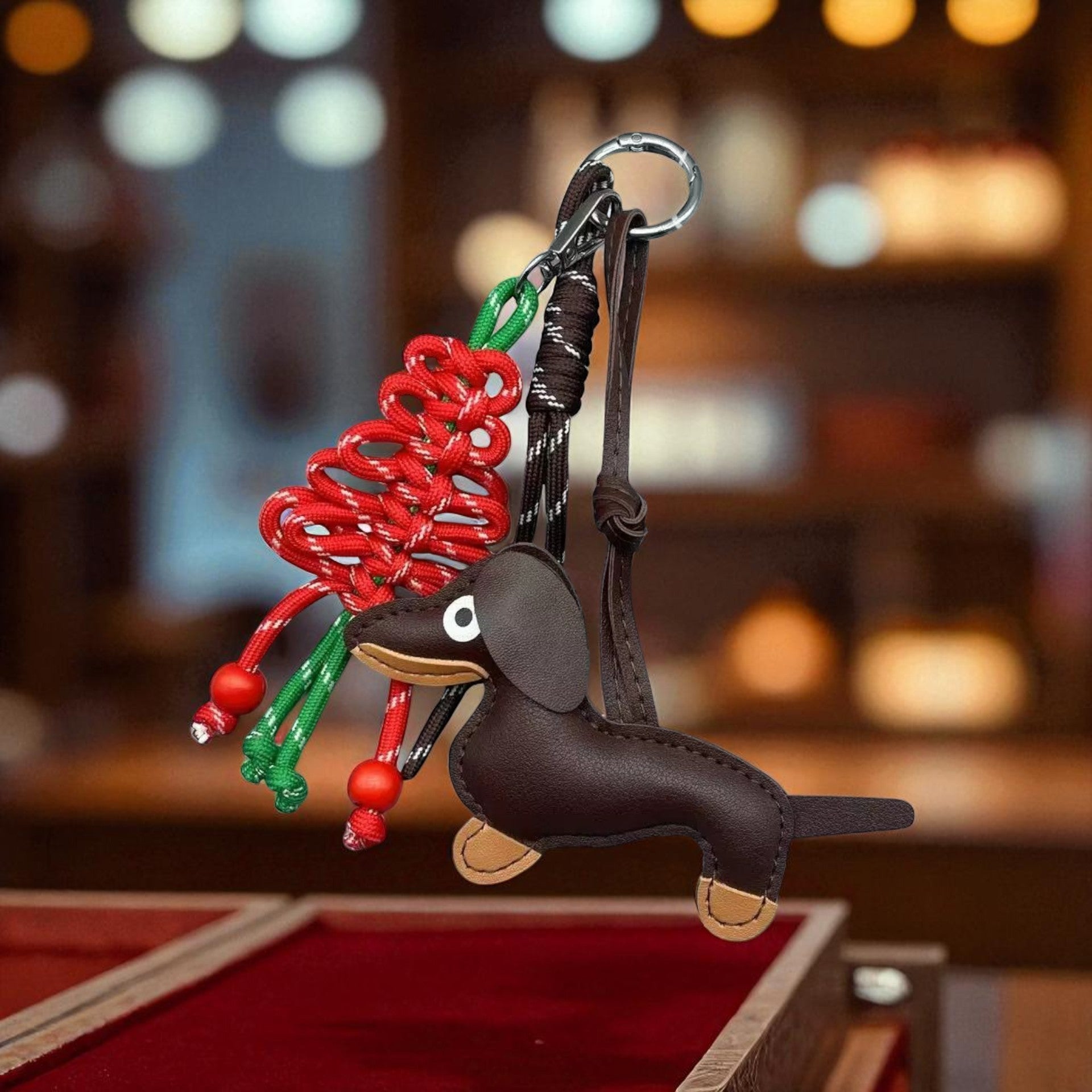 Dachshund leather charm on handbag – holiday decoration