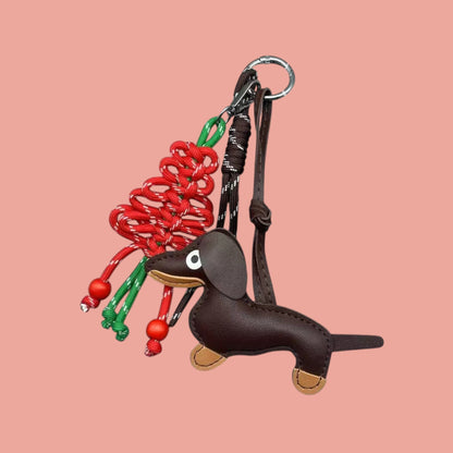 Dog-shaped leather bag charm – handmade holiday accessory