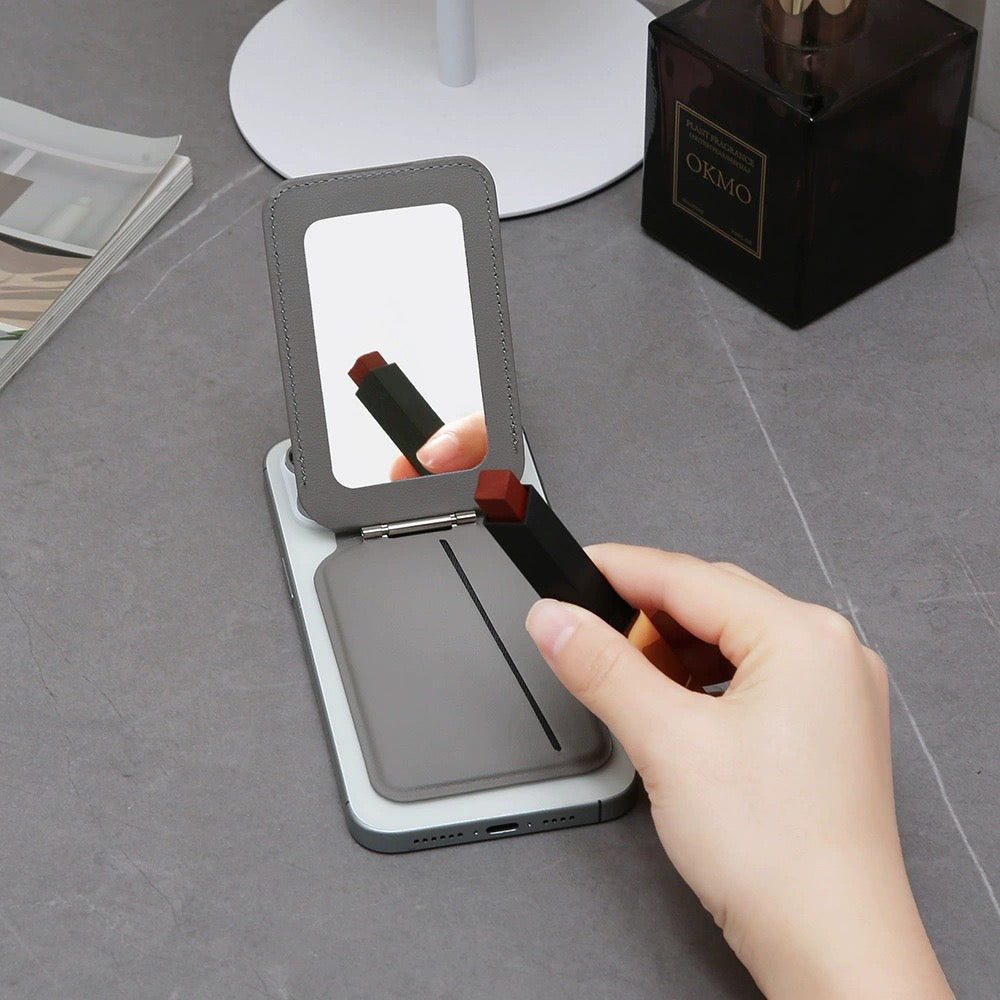 LEAVO MagSafe Mirror Wallet – Magnetic Card Holder & Stand