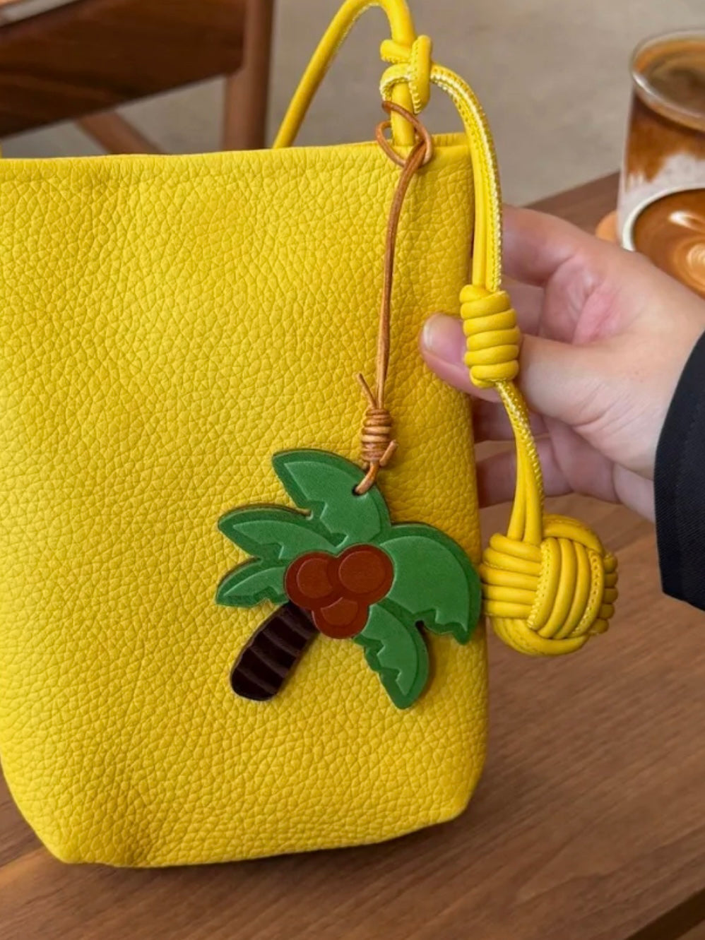 Handmade Leather Palm Tree Bag Charm – Tropical Coconut Keychain Gift