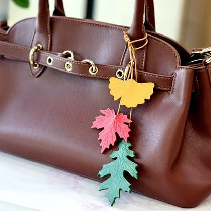 Leaf-shaped handmade leather ornament – stylish bag accessory