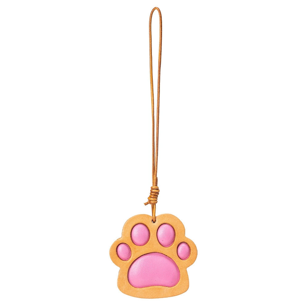 Pink leather cat paw pendant – handmade pet lover accessory