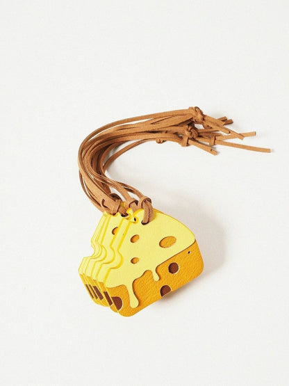 Handmade cheese bag charm on handbag – leather pendant