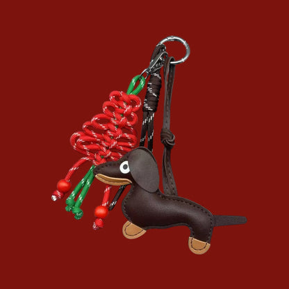 Handmade dachshund keychain – Christmas leather ornament