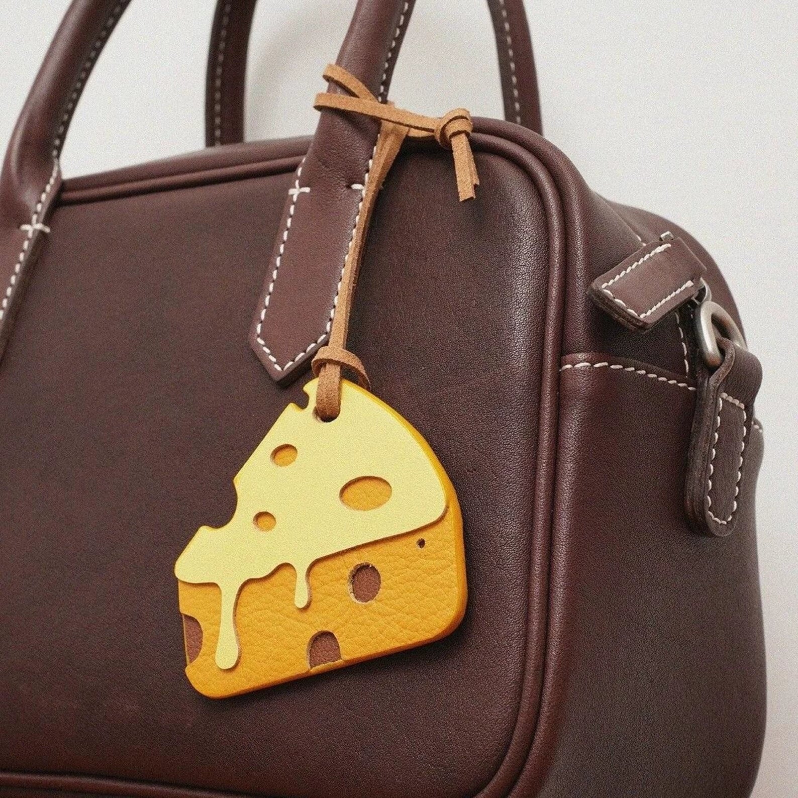 ellow cheese-shaped leather bag charm – handmade accessory