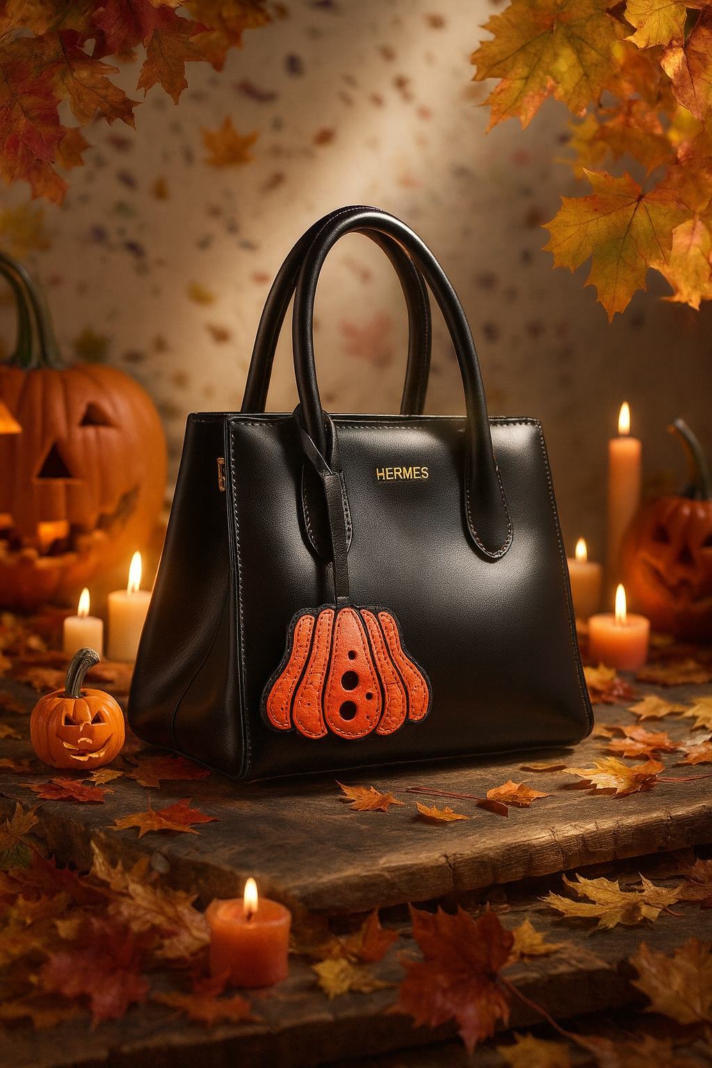 Handmade Leather Pumpkin Charm – Cute Halloween Bag Keychain Gift