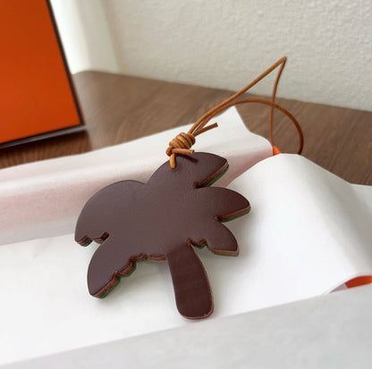 Handmade Leather Palm Tree Bag Charm – Tropical Coconut Keychain Gift