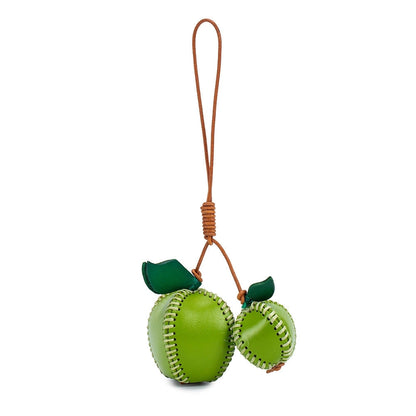 Cherry-shaped leather pendant – handmade bag accessory