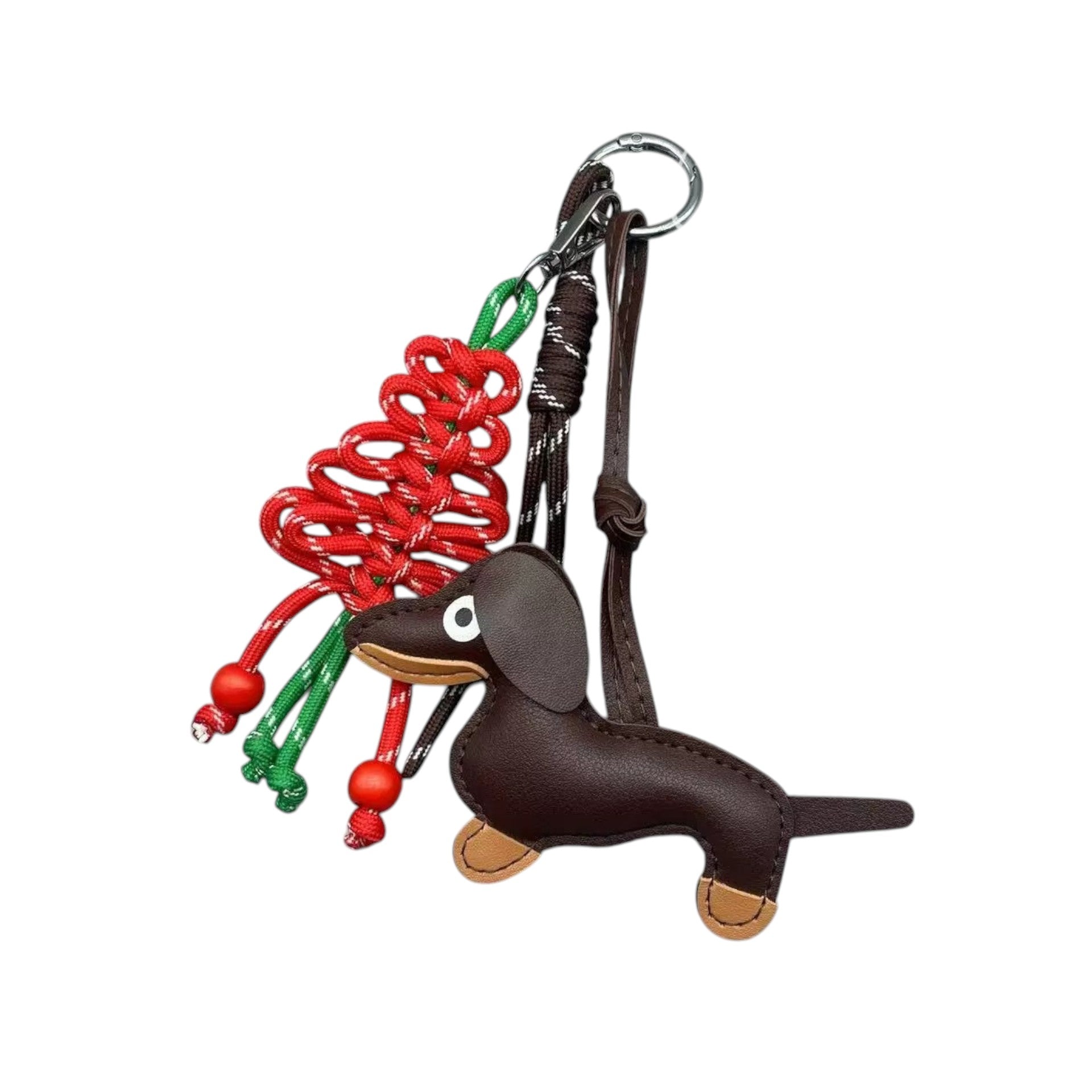 Handmade leather dachshund dog keychain – holiday bag charm