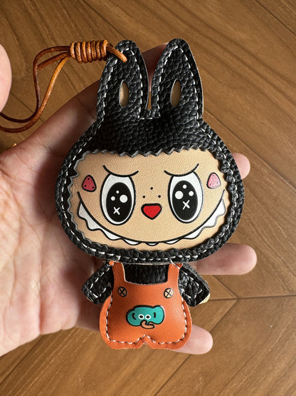 Handmade Leather Bunny Doll Keychain – Colorful Cartoon Bag Charm, Kawaii Leather Pendant, Gift for Her