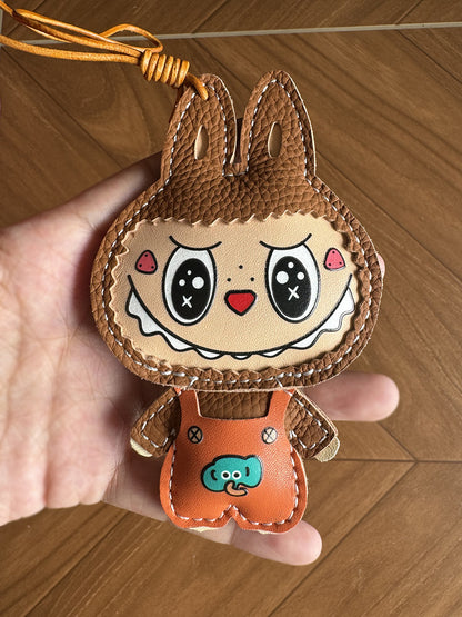 Handmade Leather Bunny Doll Keychain – Colorful Cartoon Bag Charm, Kawaii Leather Pendant, Gift for Her