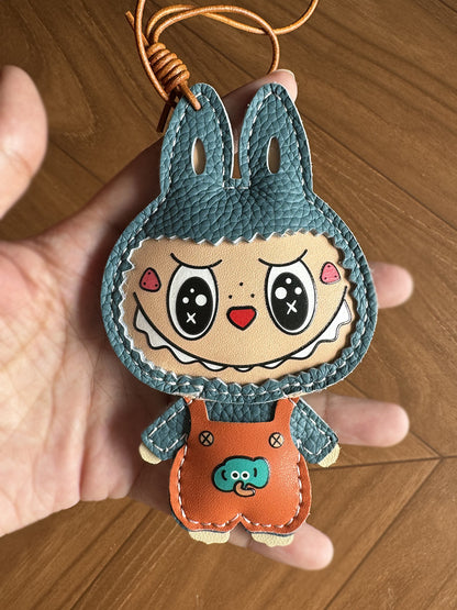 Handmade Leather Bunny Doll Keychain – Colorful Cartoon Bag Charm, Kawaii Leather Pendant, Gift for Her