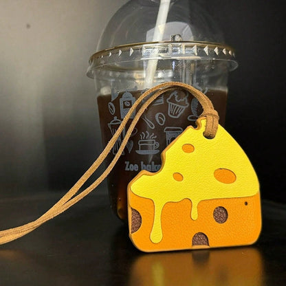 Handmade cheese bag charm on handbag – leather pendant